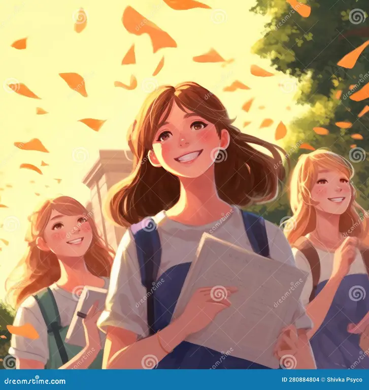 Ilustrasi grup gadis anime yang lucu dan menggemaskan Grup gadis anime yang menggemaskan